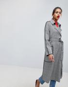 Asos Checked Trench With Contrast Piping - Multi