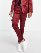 Asos Design Skinny High Shine Suit Pants In Burgundy-red