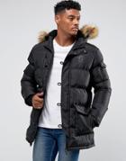 Gym King Puffer Parka In Black With Faux Fur Hood - Black