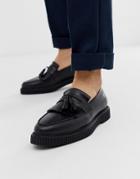 Asos Design Loafers In Black Leather With Creeper Sole - Black