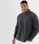 Jacamo Plus Knitted Long Sleeve Polo Shirt - Gray