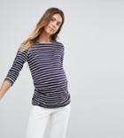 New Look Maternity Stripe 3/4 Sleeve Tee In Blue