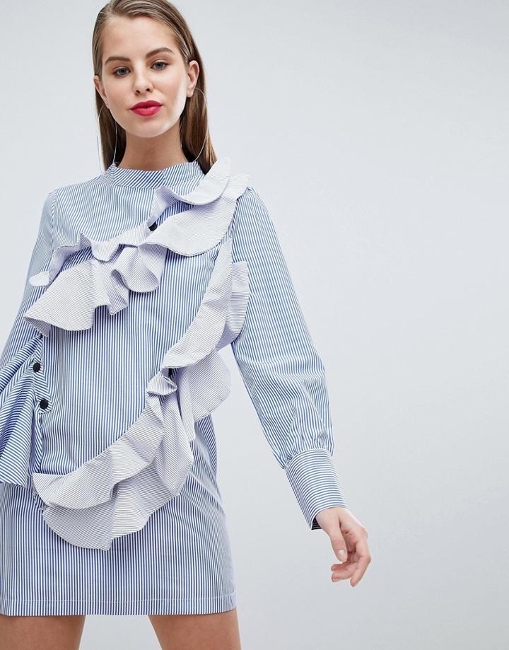 Forever Unique Striped Frill Tunic - Blue