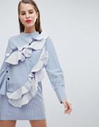 Forever Unique Striped Frill Tunic - Blue