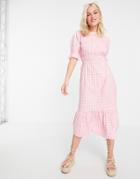 Influence Midi Dress In Pink Gingham