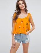 Asos Embroidered Swing Cami With Tie Shoulder - Orange