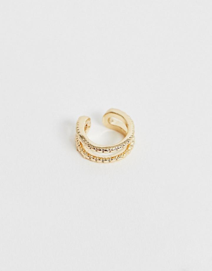 Asos Design Ear Cuff In Double Row Engraved Design In Gold Tone - Gold
