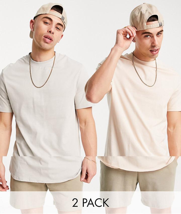 Asos Design 2 Pk Longline T-shirt With Side Splits-multi