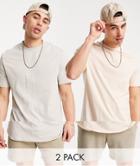 Asos Design 2 Pk Longline T-shirt With Side Splits-multi
