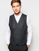 Selected Homme Wool Double Breasted Vest In Slim Fit - Gray Melange