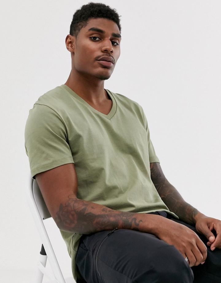 Asos Design T-shirt With V Neck In Green