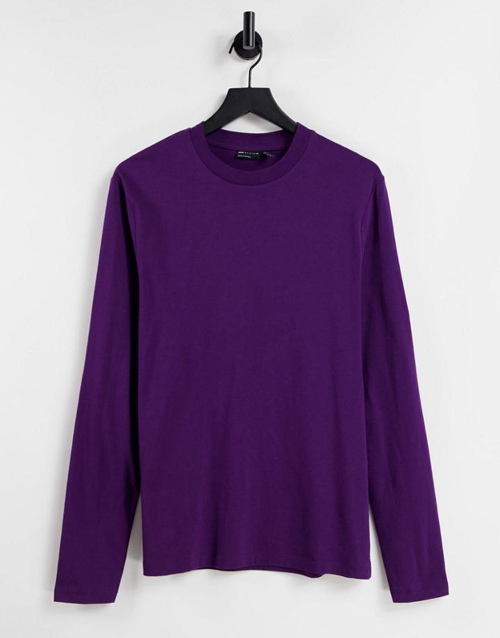 Asos Design Organic Long Sleeve T-shirt With Crew Neck In Dark Purple