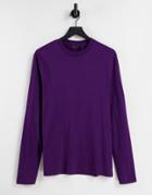 Asos Design Organic Long Sleeve T-shirt With Crew Neck In Dark Purple