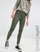 New Look Petite Biker Zip Detail Skinny Jeans - Green