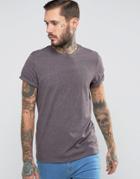 Asos T-shirt With Roll Sleeve In Purple Marl - Purple