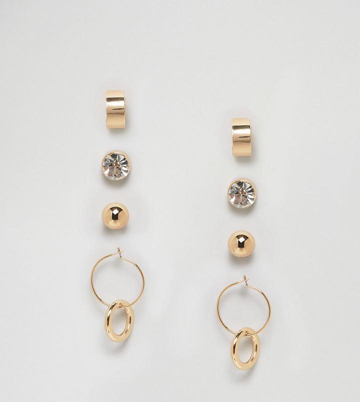 Asos Pack Of 4 Mixed Stud And Hoop Earrings - Gold
