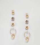 Asos Pack Of 4 Mixed Stud And Hoop Earrings - Gold