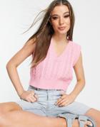 Stradivarius Cable Knitted Tank In Pink