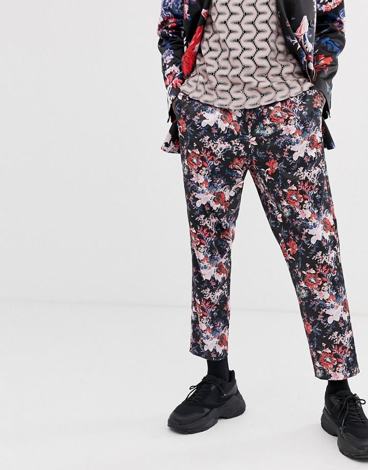 Asos Edition Tapered Suit Pants With Dark Floral Print - Multi