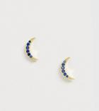 Shashi Sterling Silver 18k Gold Plated Sapphire Stone Moon Stud Earrings - Gold