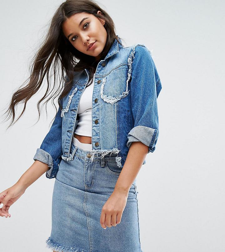 Liquor N Poker Trucker Jacket With Contrast Wash And Fraying - Blue