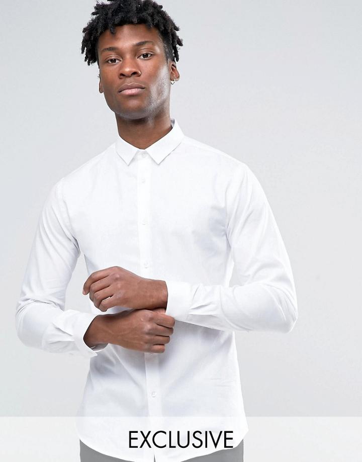 Heart & Dagger Skinny Shirt In Herringbone Shirt With Point Collar - White