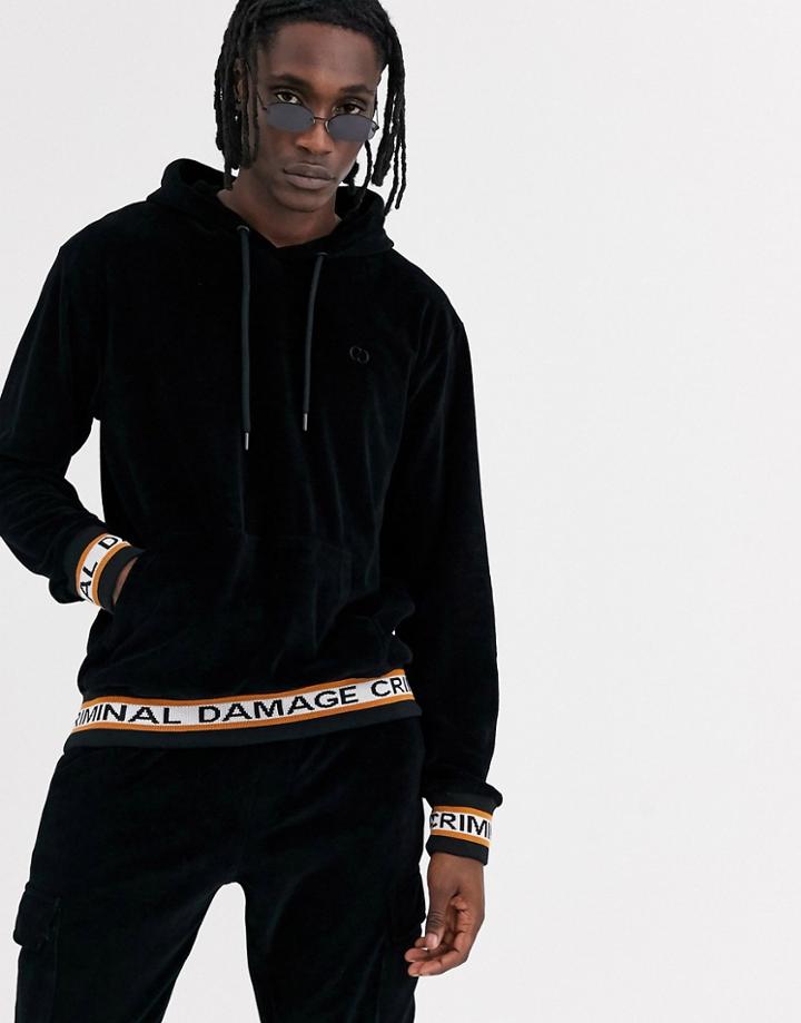 Criminal Damage Hoodie In Black Velour