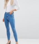 Asos Design Petite Ridley High Waist Skinny Jeans In Light Wash - Blue
