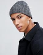 Asos Design Fisherman Beanie In Black & Gray Twist Cable Knit - Black