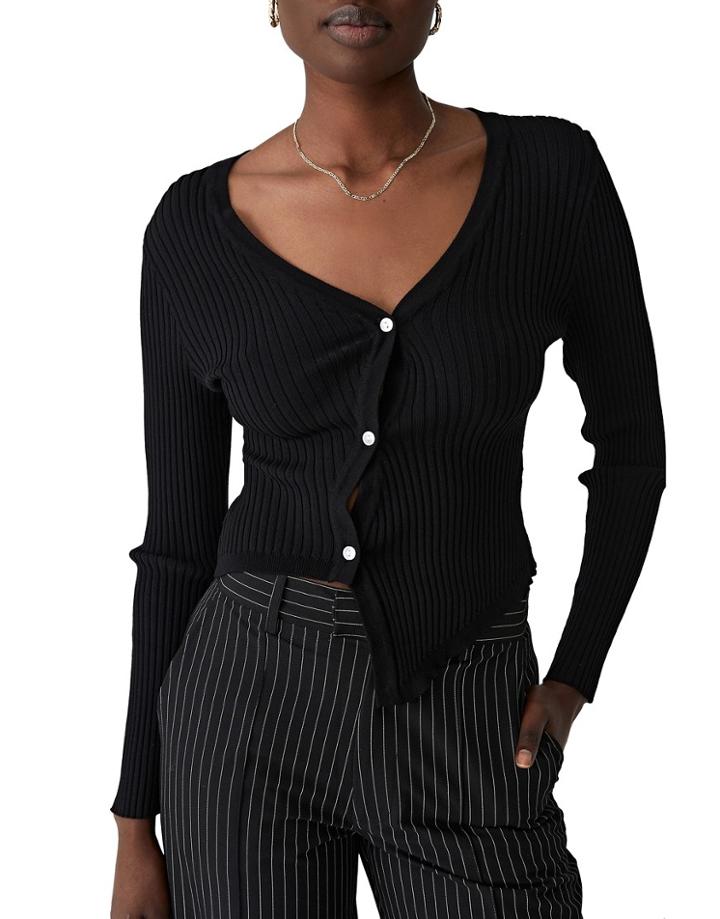 Cotton: On Ribbed Asymmetric Cardigan In Black