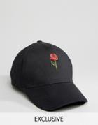 Reclaimed Vintage Inspired X Romeo & Juliet Baseball Cap With Rose Embroidery - Black