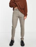 Asos Design Slim Smart Pants With Micro Plaid In Brown