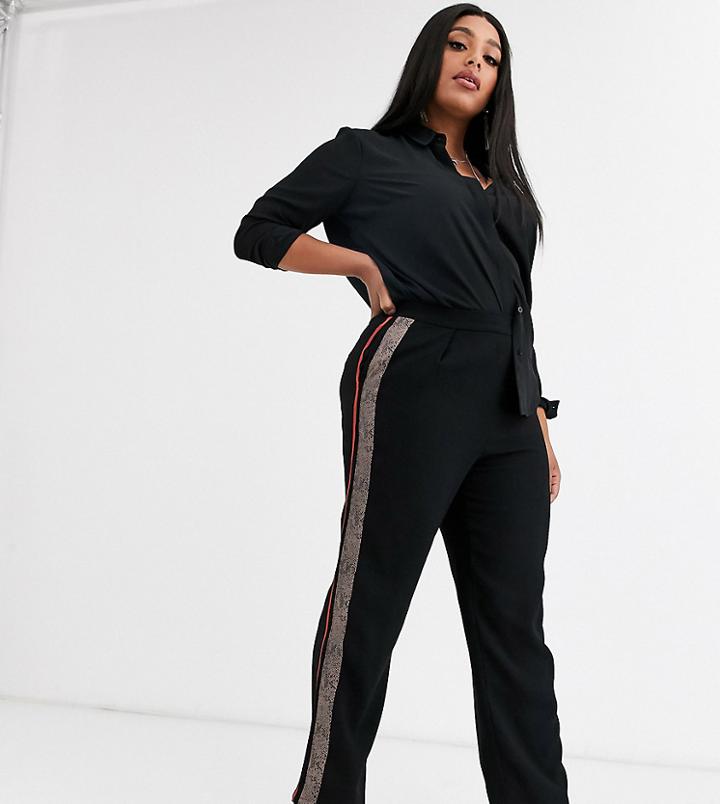 Religion Plus Relaxed Pants With Contrast Side Stripe-black