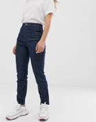 Asos Design Farleigh High Waist Slim Mom Jeans In Washed Indigo - Blue