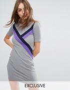 Monki Chevron T-shirt Dress - Gray