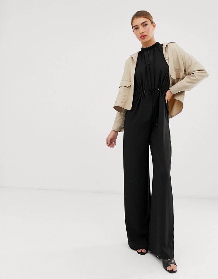 Mango Drawstring Jumpsuit In Black - Black