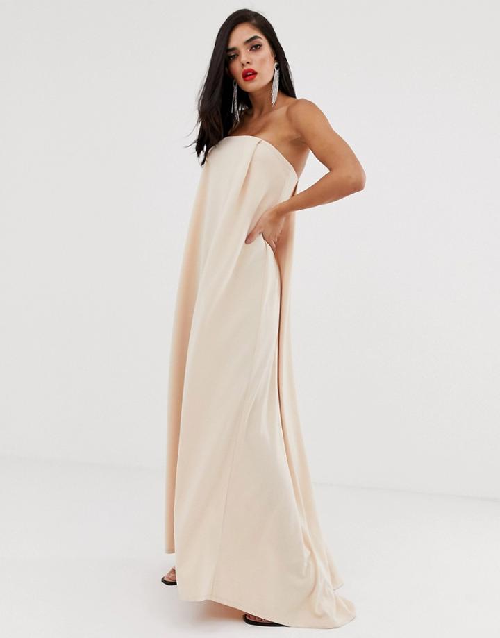 Asos Design Strapless Cape Back Maxi Dress-beige