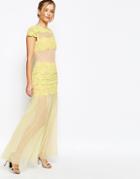 Jarlo Sheer Maxi Dress With Lace Panels - Yellow