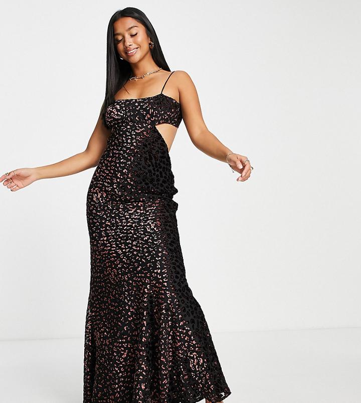 Asos Design Petite Bias Cut Maxi Dress In Leopard Devore Fabric-multi