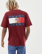 Tommy Jeans 6.0 Limited Capsule Crew Neck T-shirt With Back Print Crest Flag In Burgundy - Red
