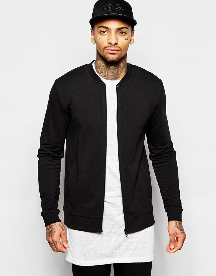 Asos Jersey Muscle Bomber Jacket In Black - Black