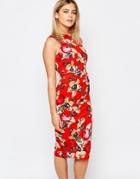 Vesper Violet Floral Printed Pencil Dress - Orange