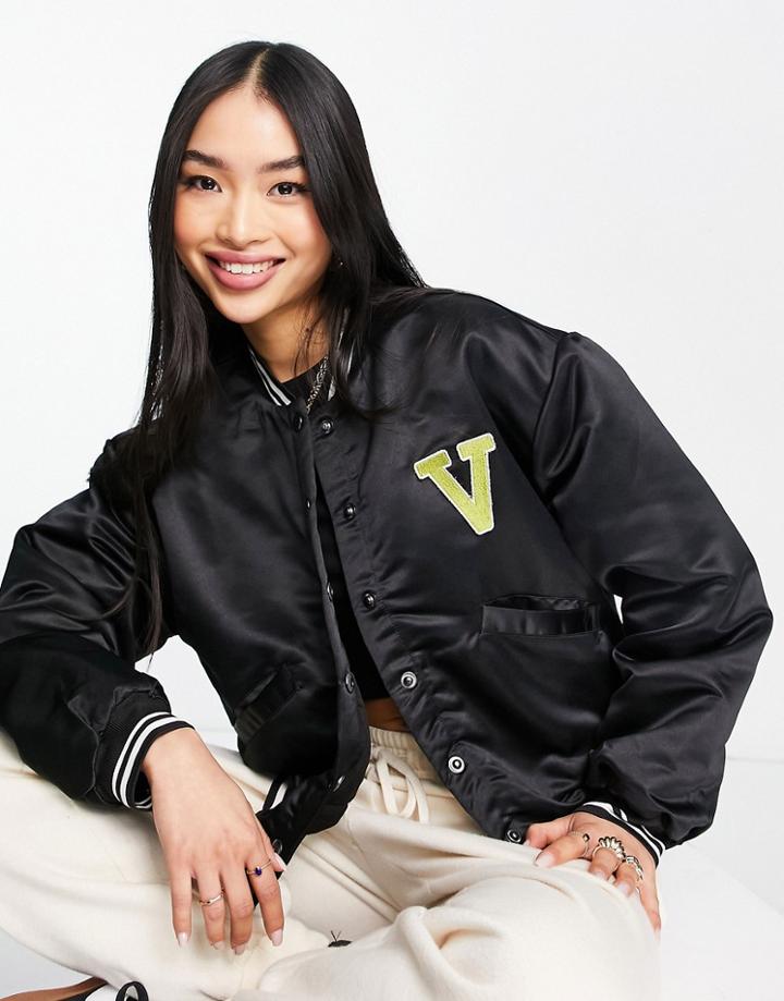 Vero Moda Frsh Satin Bomber Jacket In Black