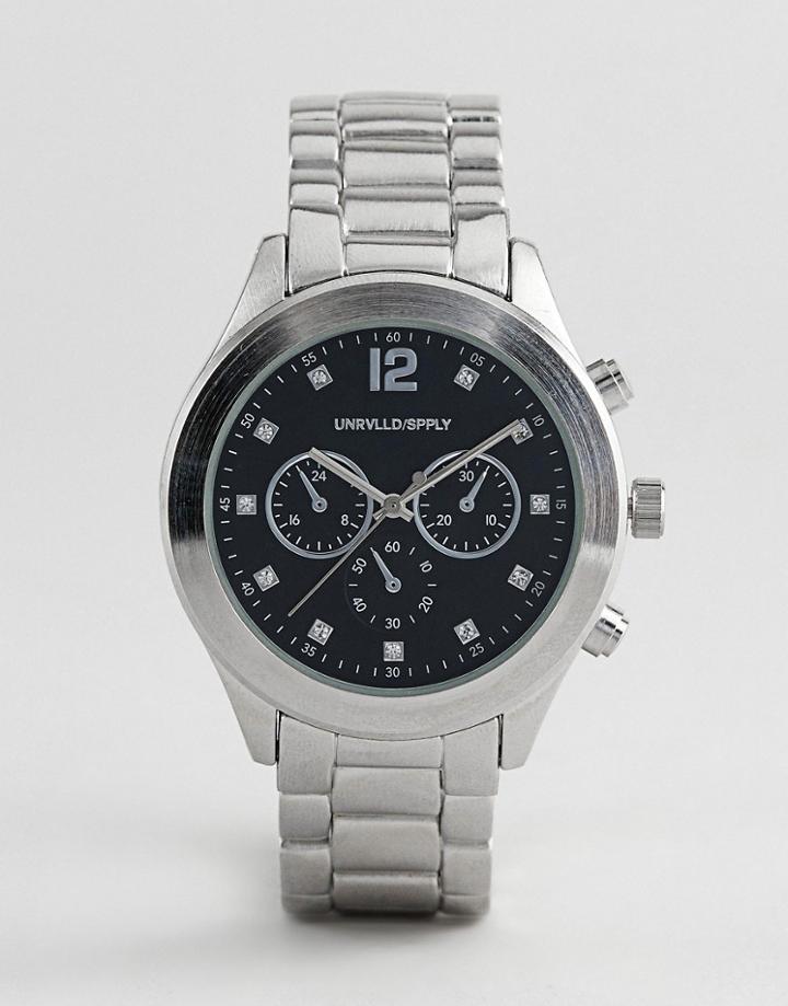 Asos Design Bracelet Watch With Crystals In Silver - Silver