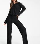 Asos Design Tall Lounge Super Soft Rib Sweat & Wide Leg Pants Set In Black