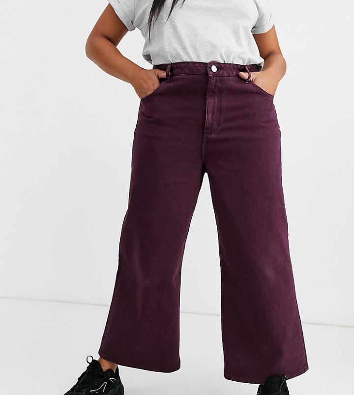 Asos Design Curve Premium Wide Leg Jeans In Aubergine