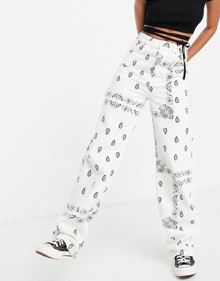 Topshop Oversized Mom Jeans In Paisley Print-multi