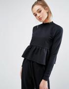 Prettylittlething High Neck Frill Long Sleeve Sweatshirt - Black