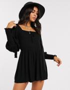 Asos Design Romper With Shirred Bodice And Sleeves In Black