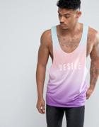 Asos Extreme Racer Back Tank Raw Edge With Desire Print And All Over Wash - Multi